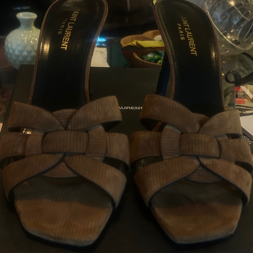 Saint Laurent Tan Bow Mules